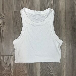 CLYQUE Cropped White Ribbed Tank Top - SIZE L Summer Classic Upcylced
